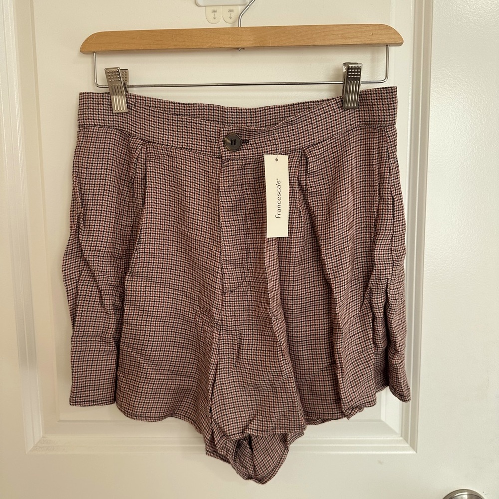 Brown/Beige Houndstooth Pleated Shorts